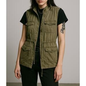 Massimo Utility Vest Women’s Small Army Green Button Front Cargo Pockets Y2K